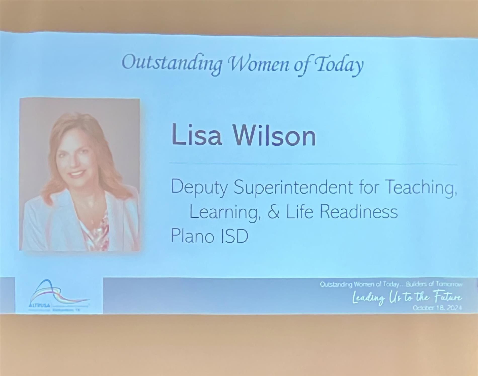 Outstanding Women of Today Lisa Wilson recognition